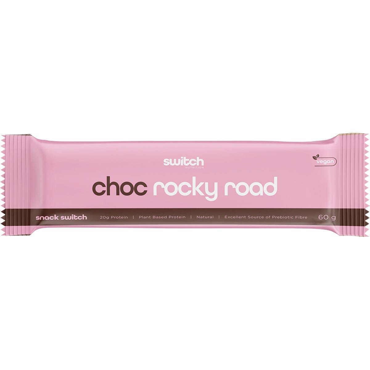 Switch Nutrition Protein Bar Plant Based Choc Rocky Road 60g - Dr Earth - Snack Bars, Nutrition