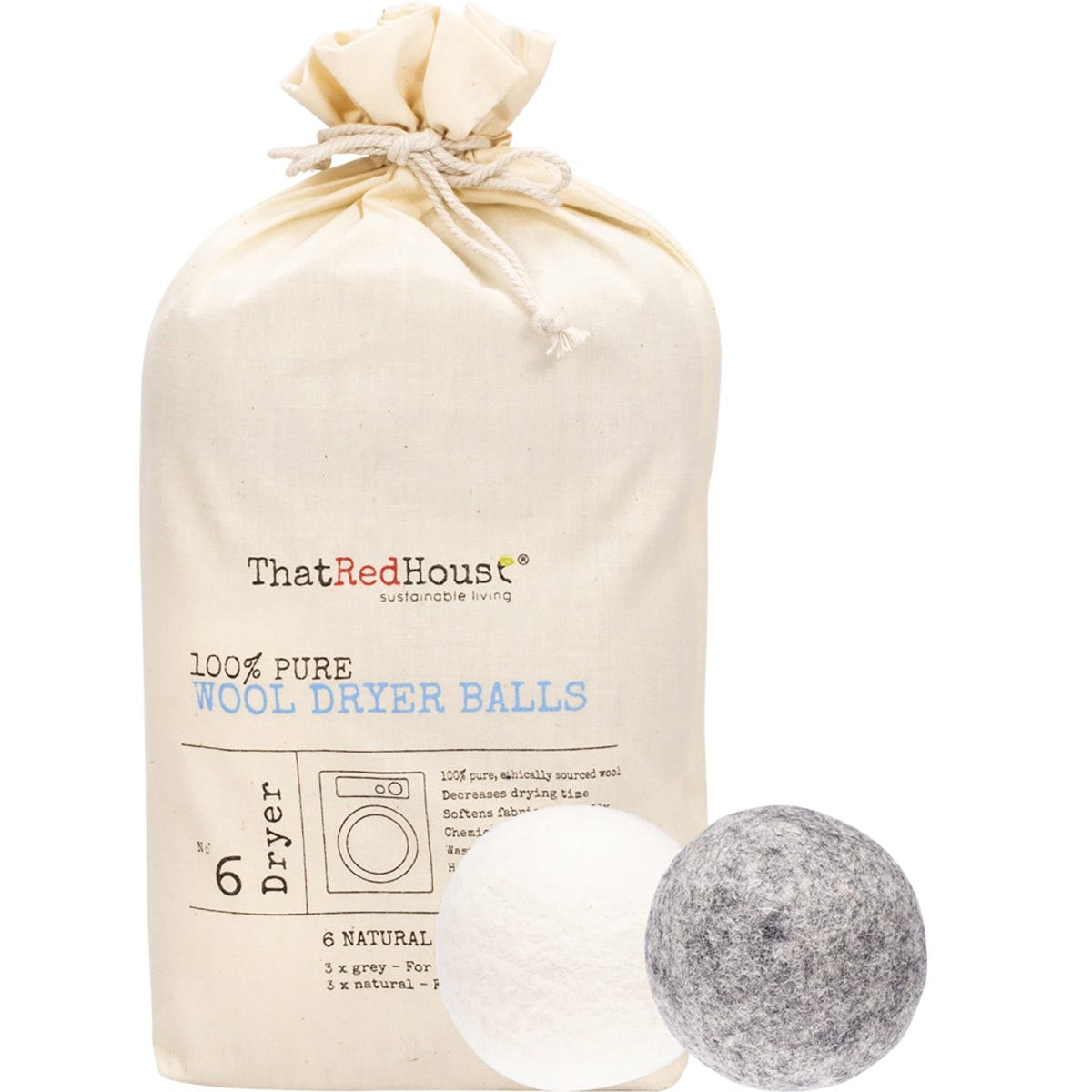 That Red House Wool Dryer Balls 100% Pure 6pk - Dr Earth - Cleaning