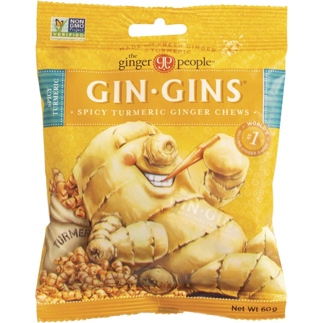 The Ginger People Gin Gins Ginger Candy Bag Chewy Spicy Turmeric 60g - Dr Earth - Confectionary