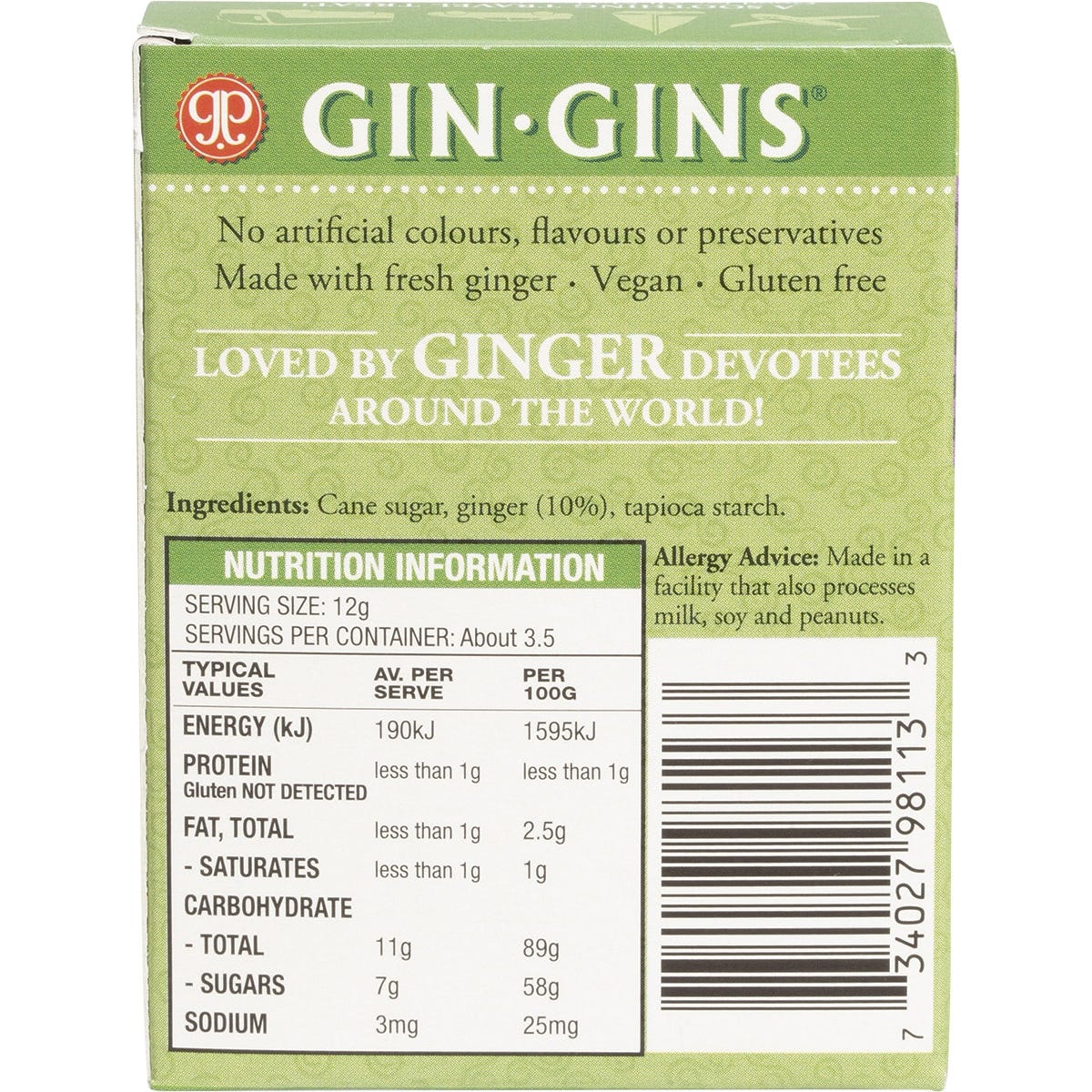 The Ginger People Gin Gins Ginger Candy Chewy Original 42g - Dr Earth - Confectionary