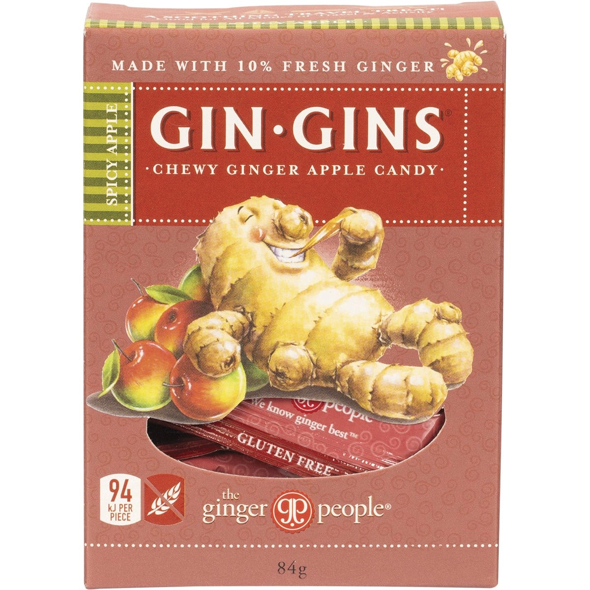 The Ginger People Gin Gins Ginger Candy Chewy Spicy Apple 84g - Dr Earth - Confectionary