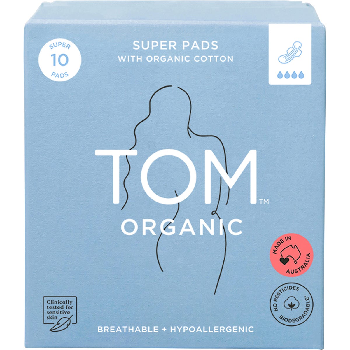 TOM Organic Pads Super 10pk - Dr Earth - Feminine Care