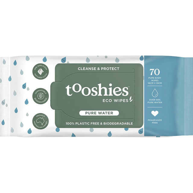 Tooshies Eco Pure Baby Wipes 99% Pure Water 70pk - Dr Earth - Baby & Kids