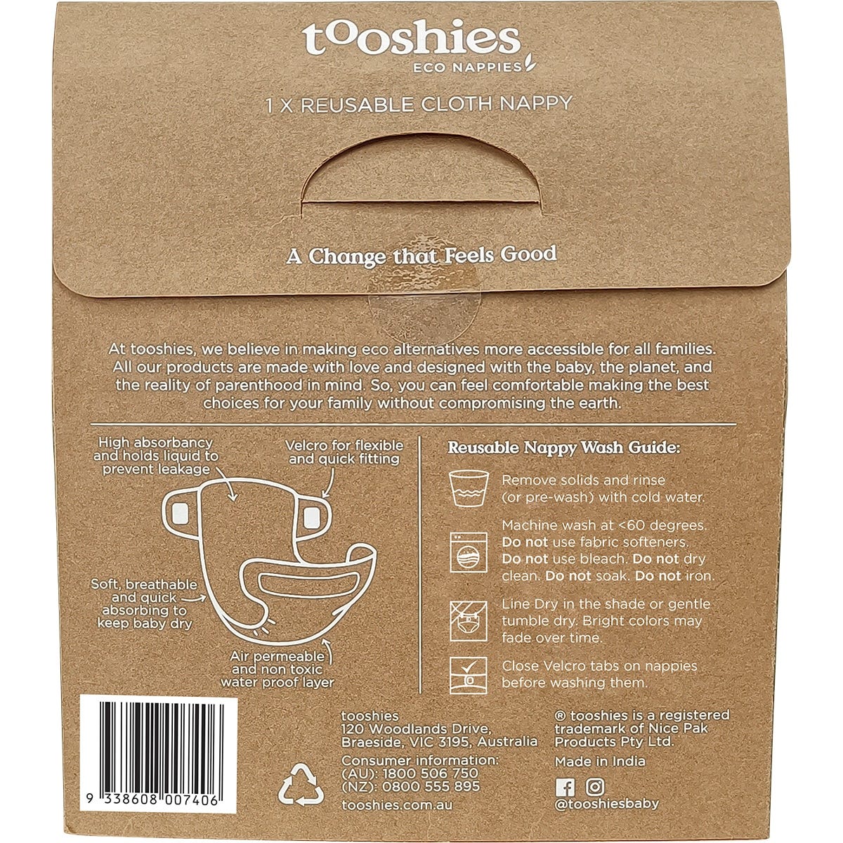 Tooshies Reusable Nappy One Size Fits Most 4-17kg 4 - Dr Earth - Baby & Kids
