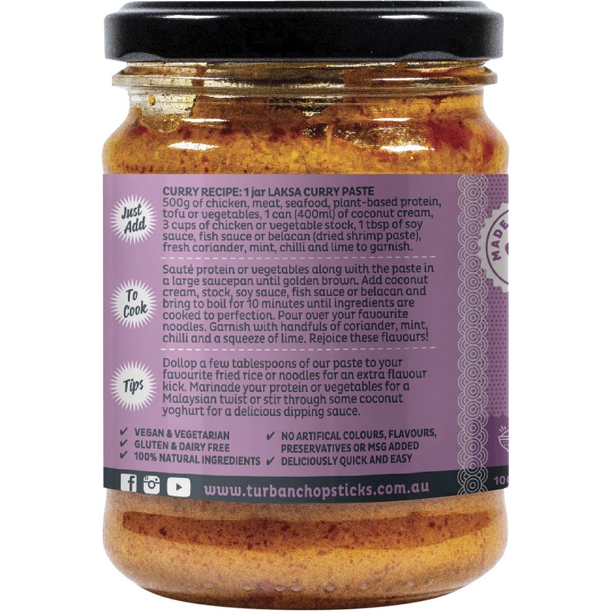 Turban Chopsticks Curry Paste Laksa Vegan 240g - Dr Earth - Herbs Spices & Seasonings