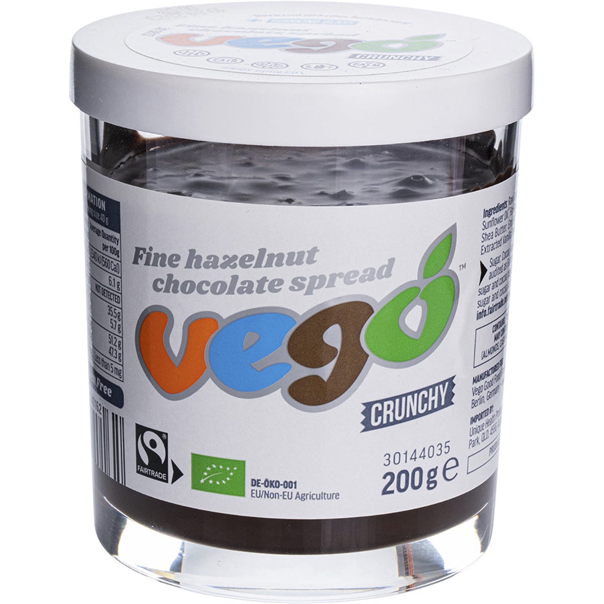 Vego Hazelnut Chocolate Spread Crunchy 200g - Dr Earth - Spreads