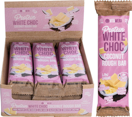 Vitawerx Protein White Chocolate Bar Coconut Rough 35g - Dr Earth - Chocolate & Carob