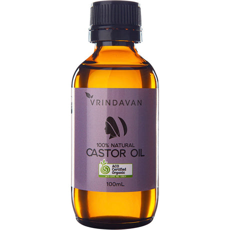 Vrindavan Castor Oil 100% Natural - Amber Glass Bottle 100ml - Dr Earth - Body & Beauty