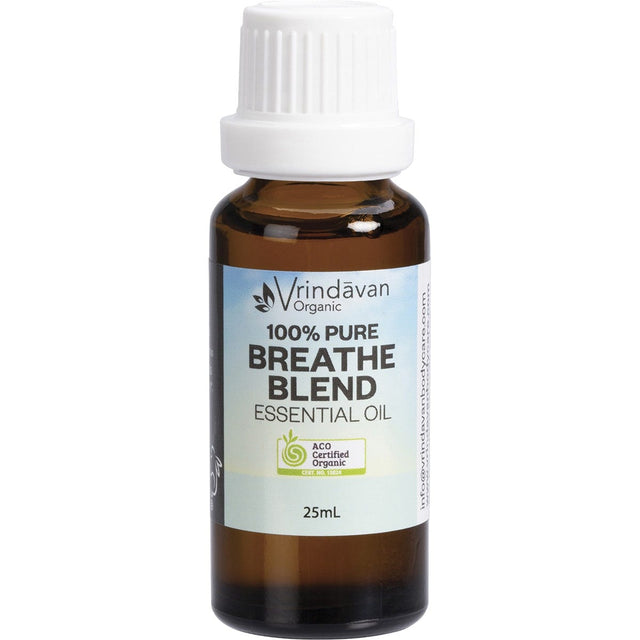 Vrindavan Essential Oil 100% Breathe Blend 25ml - Dr Earth - Aromatherapy, Cold & Flu