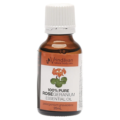 Vrindavan Essential Oil 100% Rose Geranium 25ml - Dr Earth - Aromatherapy