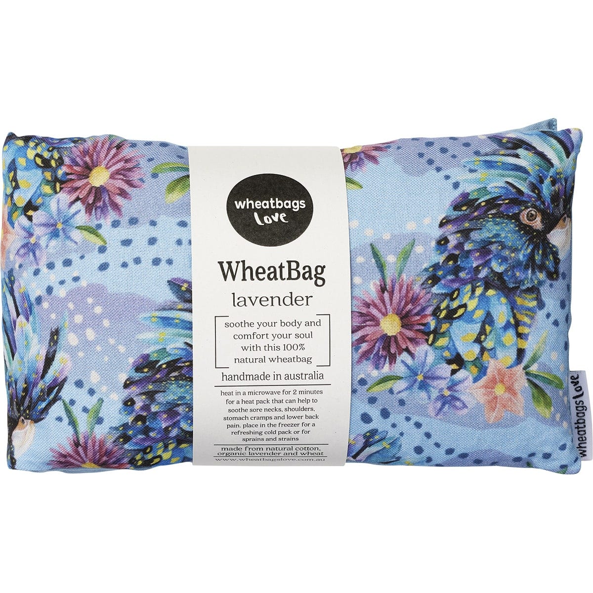 Wheatbags Love Wheatbag Blue Cockatoo Lavender Scented - Dr Earth - Sleep & Relax, Pain Relief