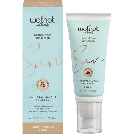 Wotnot Natural Face Sunscreen 40 SPF Beige BB Cream 60g - Dr Earth - Sun & Tanning, Makeup