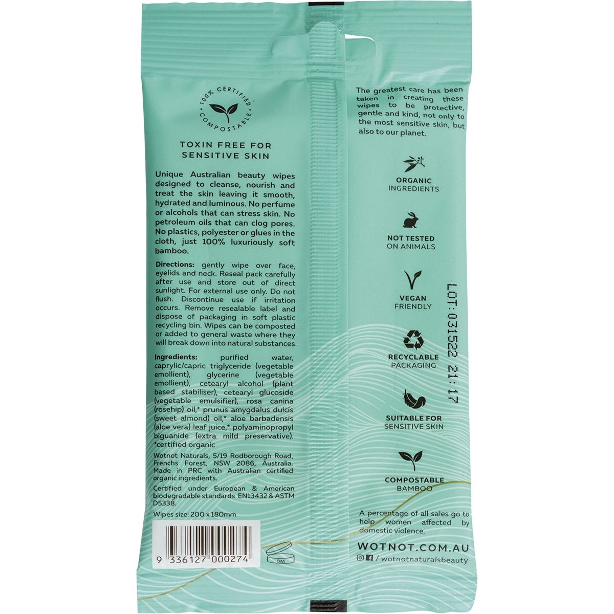 Wotnot Natural Face Wipes Sensitive 5pk - Dr Earth - Skincare