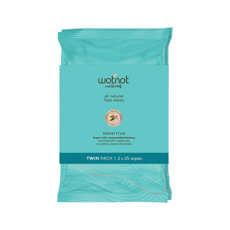 WOTNOT NATURALS All Natural Face Wipes Sensitive x 25 Pack Twin Pack - Dr Earth - Body & Beauty, Skincare