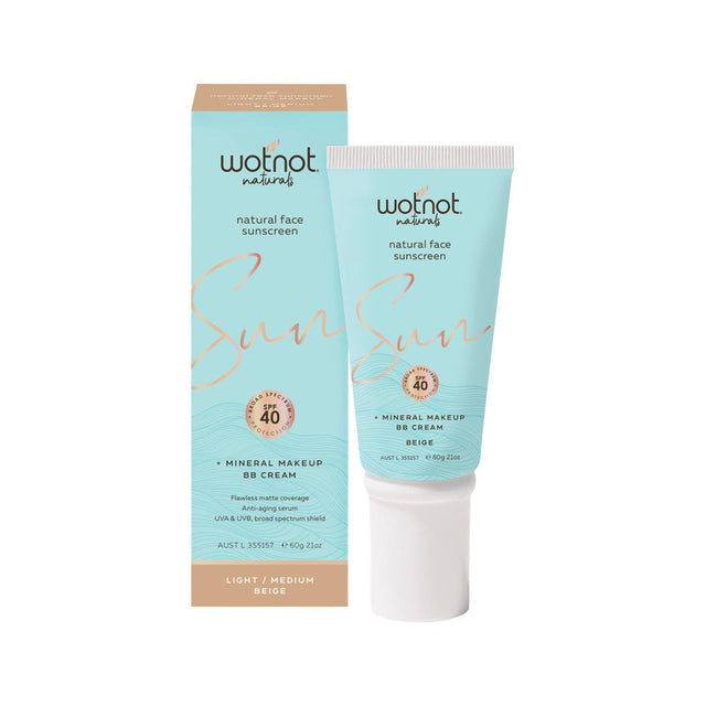 WOTNOT NATURALS Natural Face Sunscreen SPF 40 + Mineral MakeUp BB Cream Beige 60g - Dr Earth - Body & Beauty, Skincare, Sun Protection