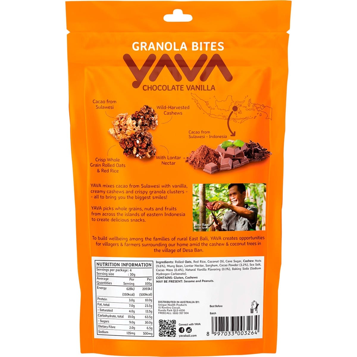 YAVA Granola Bites Chocolate Vanilla 125g - Dr Earth - Breakfast, Bites & Clusters