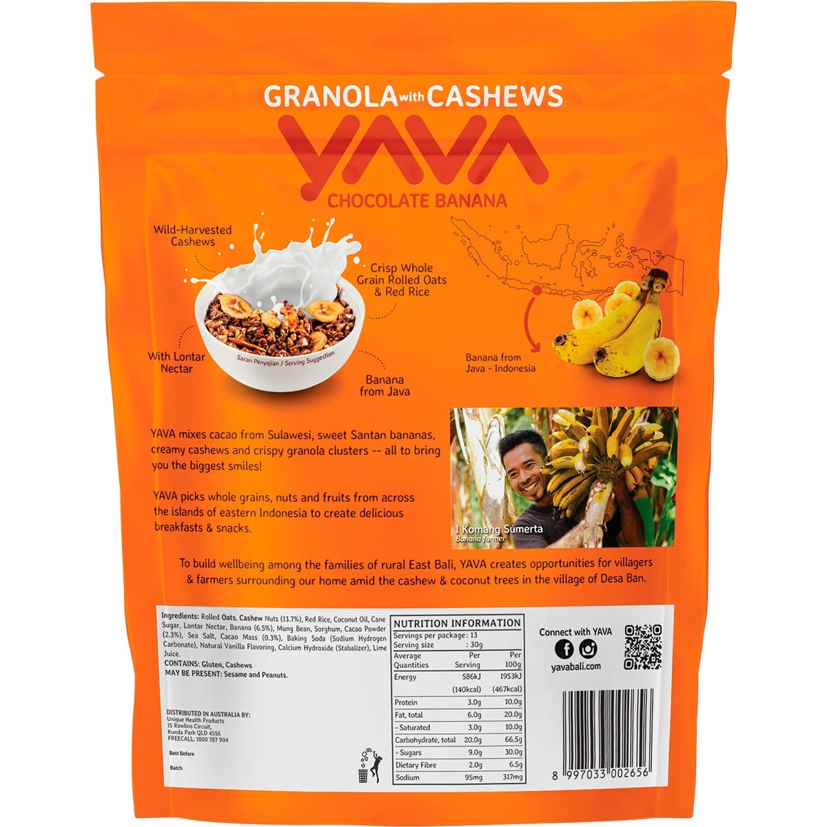 YAVA Granola with Cashews Chocolate Banana 400g - Dr Earth - Breakfast