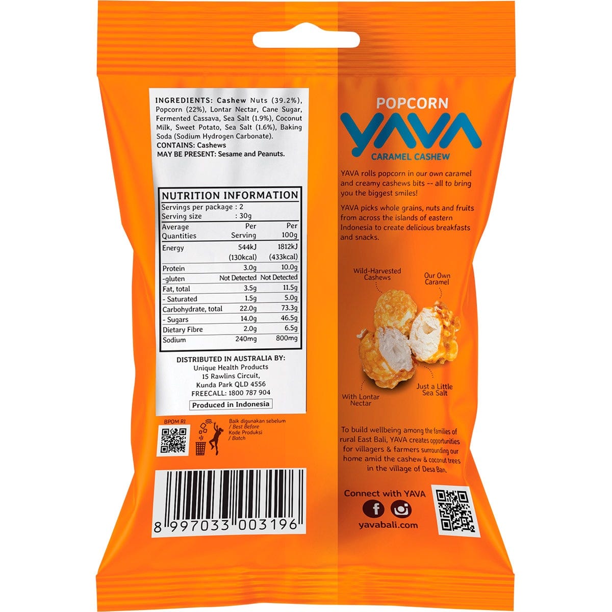 YAVA Popcorn Caramel Cashew 60g - Dr Earth - Chips & Popcorn