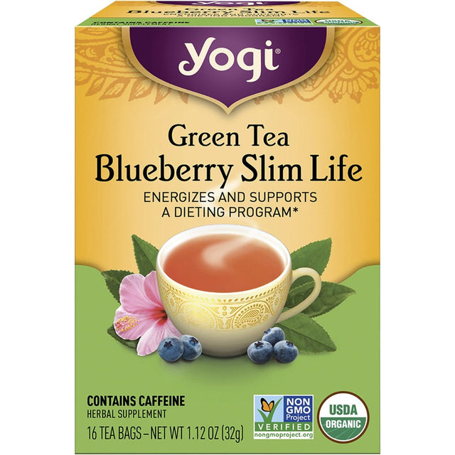 Yogi Tea Herbal Tea Bags Green Tea Blueberry Slim Life 16pk - Dr Earth - Drinks, Weight Management