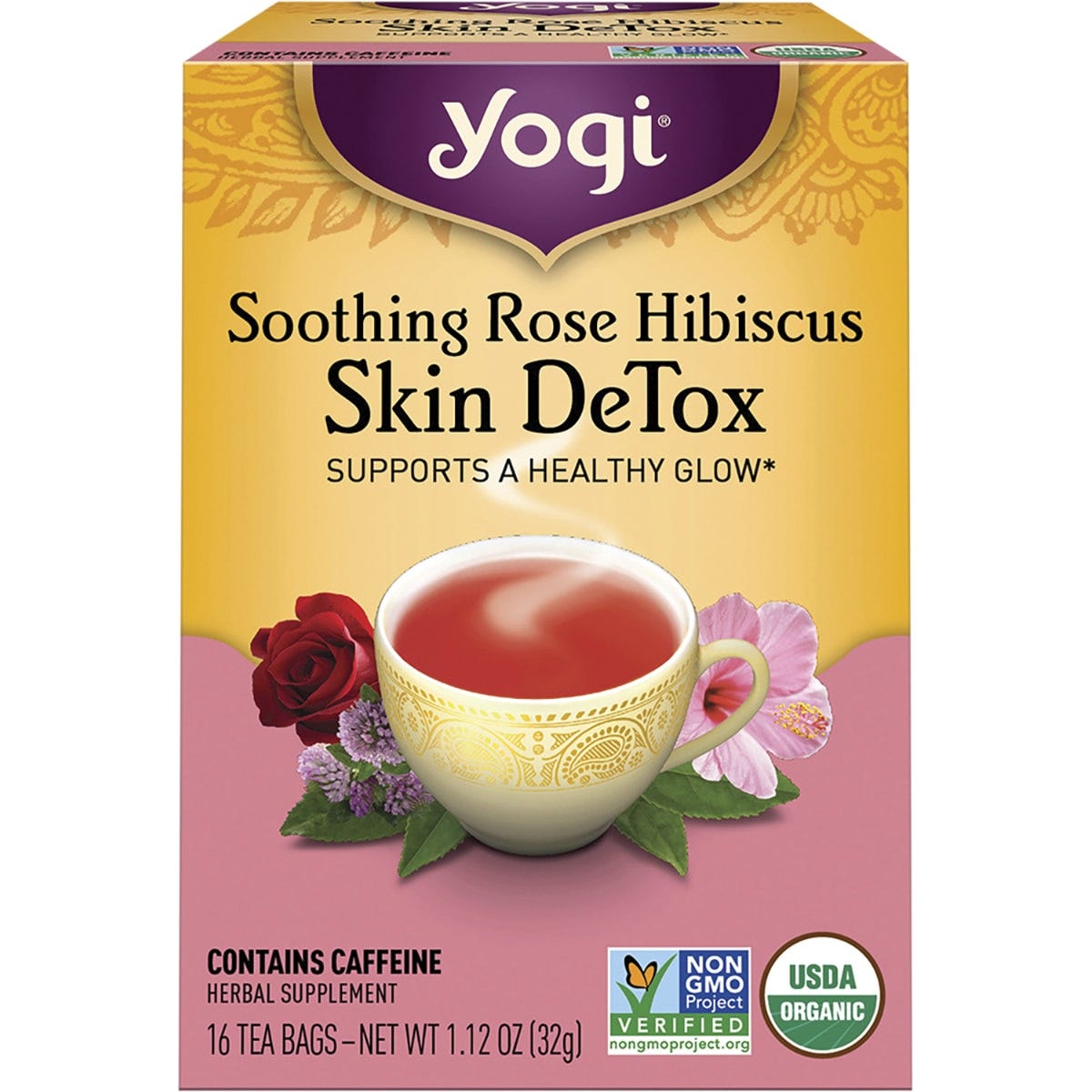 Yogi Tea Herbal Tea Bags Rose Hibiscus Skin DeTox 16pk - Dr Earth - Drinks, Detox