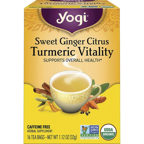 Yogi Tea Herbal Tea Bags Sweet Ginger Citrus Turmeric Vitality 16pk - Dr Earth - Drinks